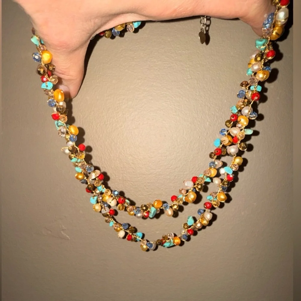 Vintage Real pearl turquoise Jasper and other stones in 925 Beaded Necklace